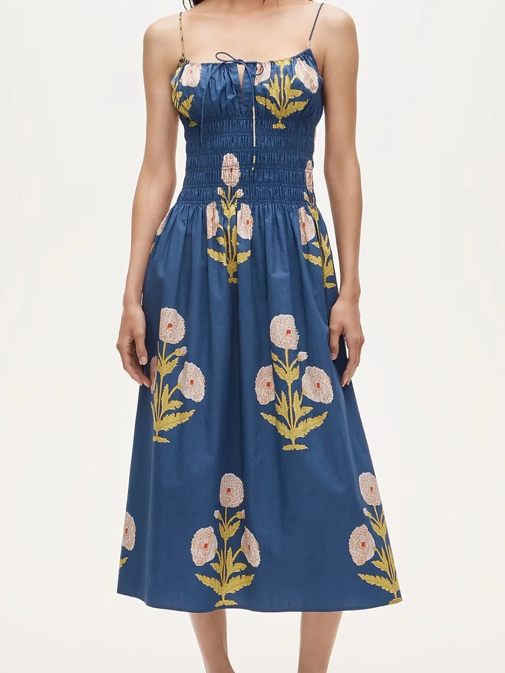 J. Crew Blue Floral Embroidered Midi Dress Size M